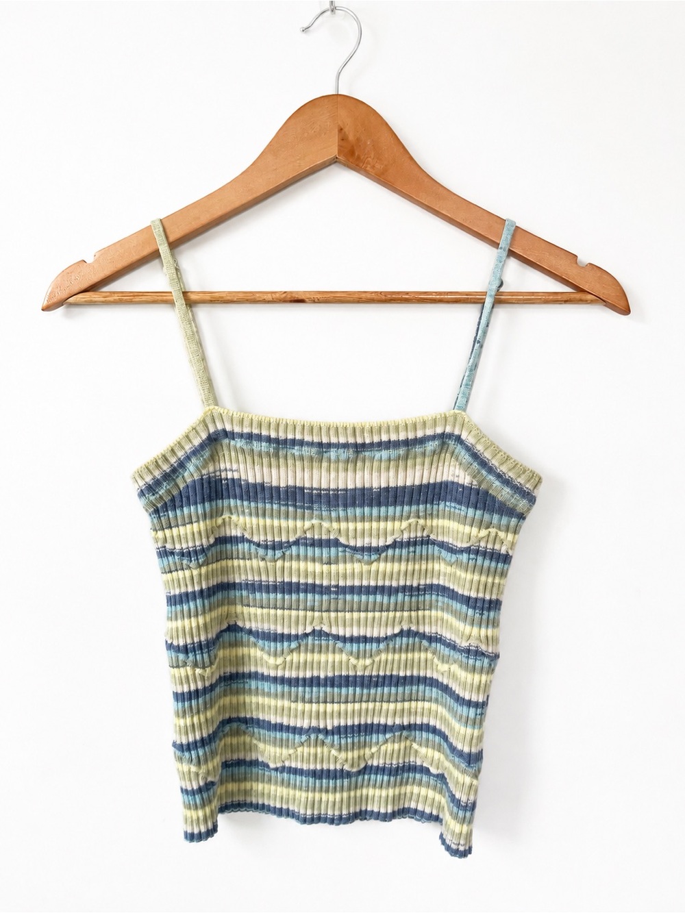 Striped Ribbed Cami Tank Top - Green Blue